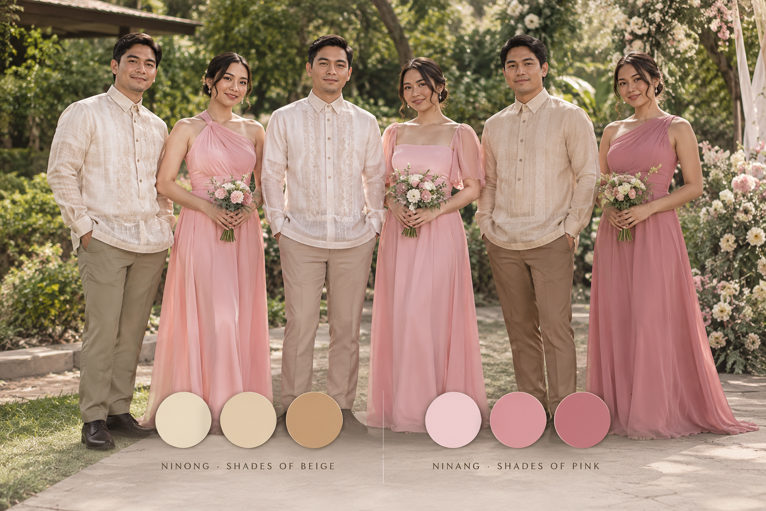 Dress inspiration for ninang and barong for ninong in the wedding colors